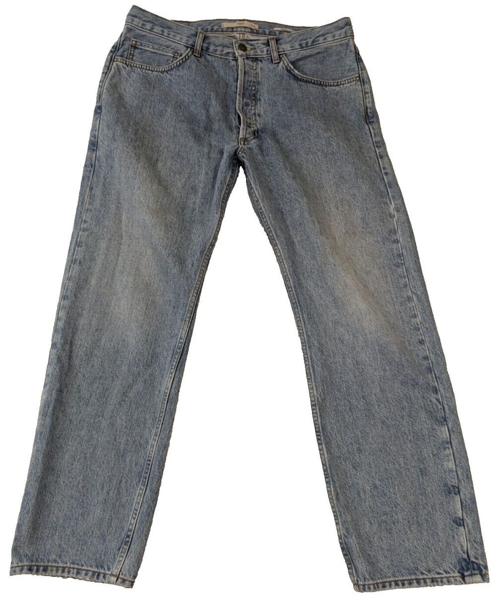 MNG MAN Mens Tessuto Italiano Button Fly Jeans 34x30 Blue Straight Italian Denim